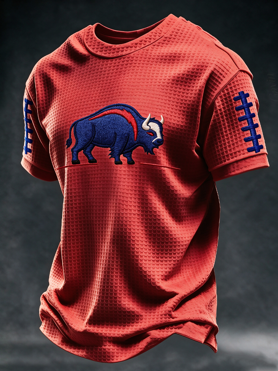 Men'S Buffalo Print Football Fans Gameday Casual Print Waffle T-Shirt