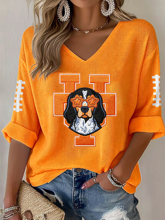 Women'S Football Print Waffle Top