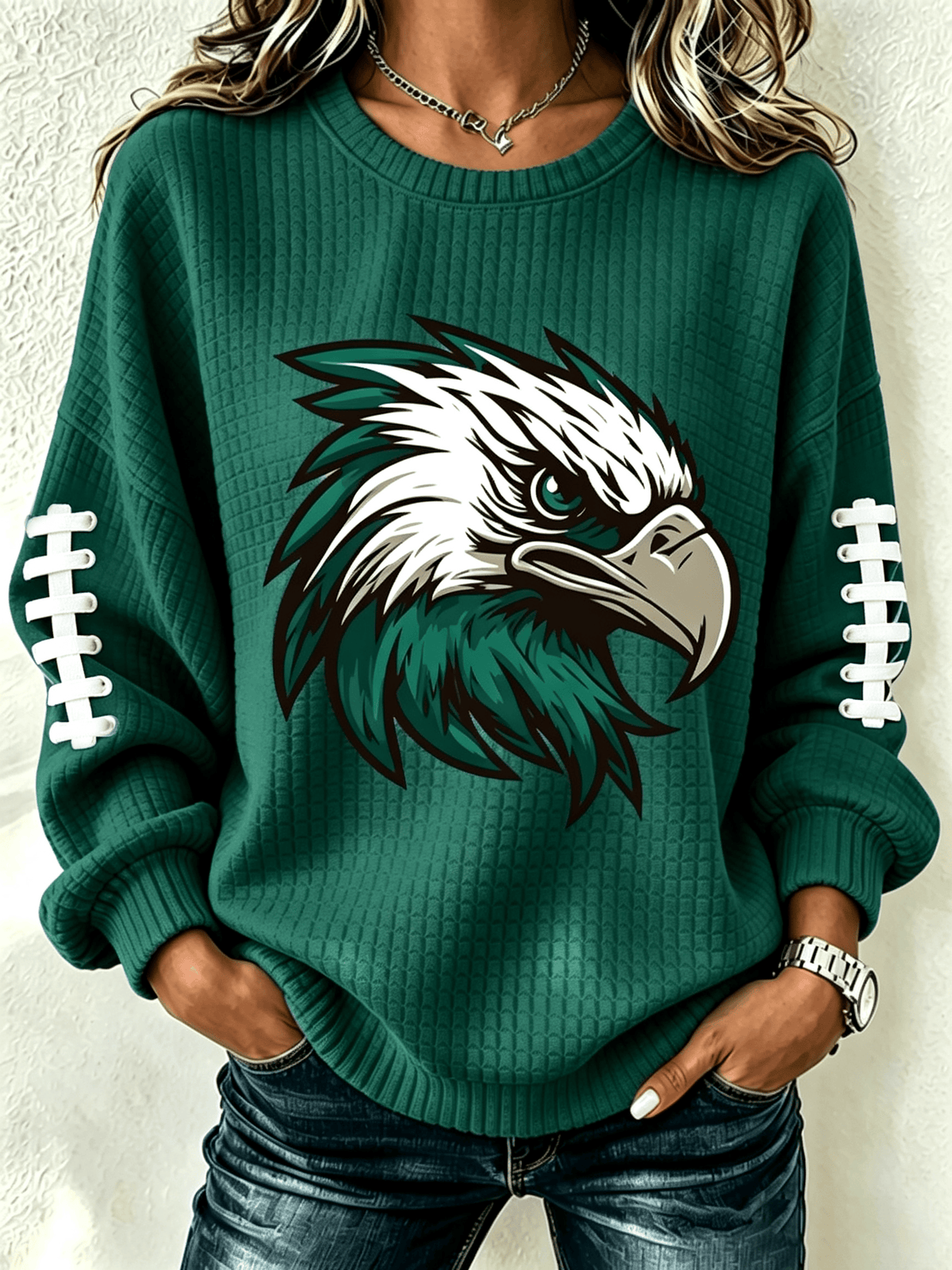 Women'S Casual Football Printed Round Neck Pullover