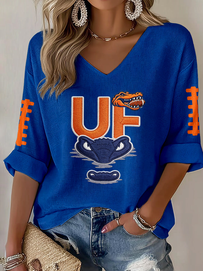 Women'S Football Print Waffle  Top