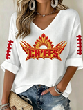 Women's Football Print Waffle Top