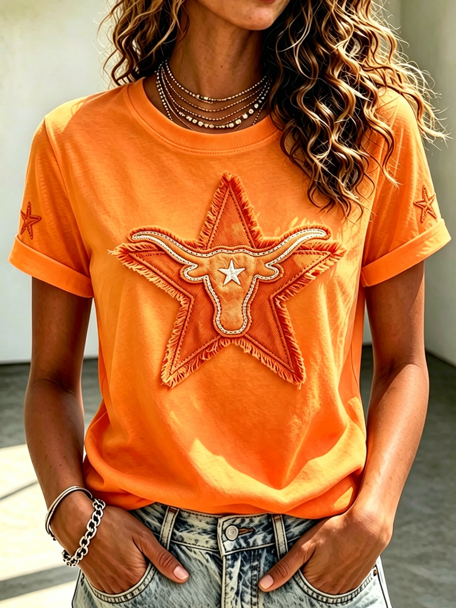 Women'S Rugby Printed Round Neck Short Sleeved T-Shirt