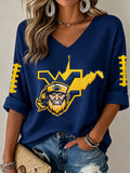 Women'S Rugby Patterned Waffle V-Neck Top
