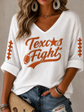Women'S College Rugby Printed Waffle V-Neck Top