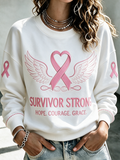 Women'S Casual Breast Survivor Strong Round Neck Top