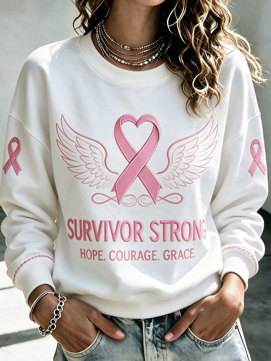 Women'S Casual Breast Survivor Strong Round Neck Top