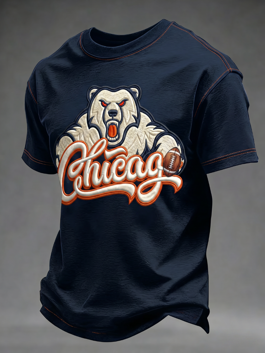 Men's football printed short sleeved T-shirt