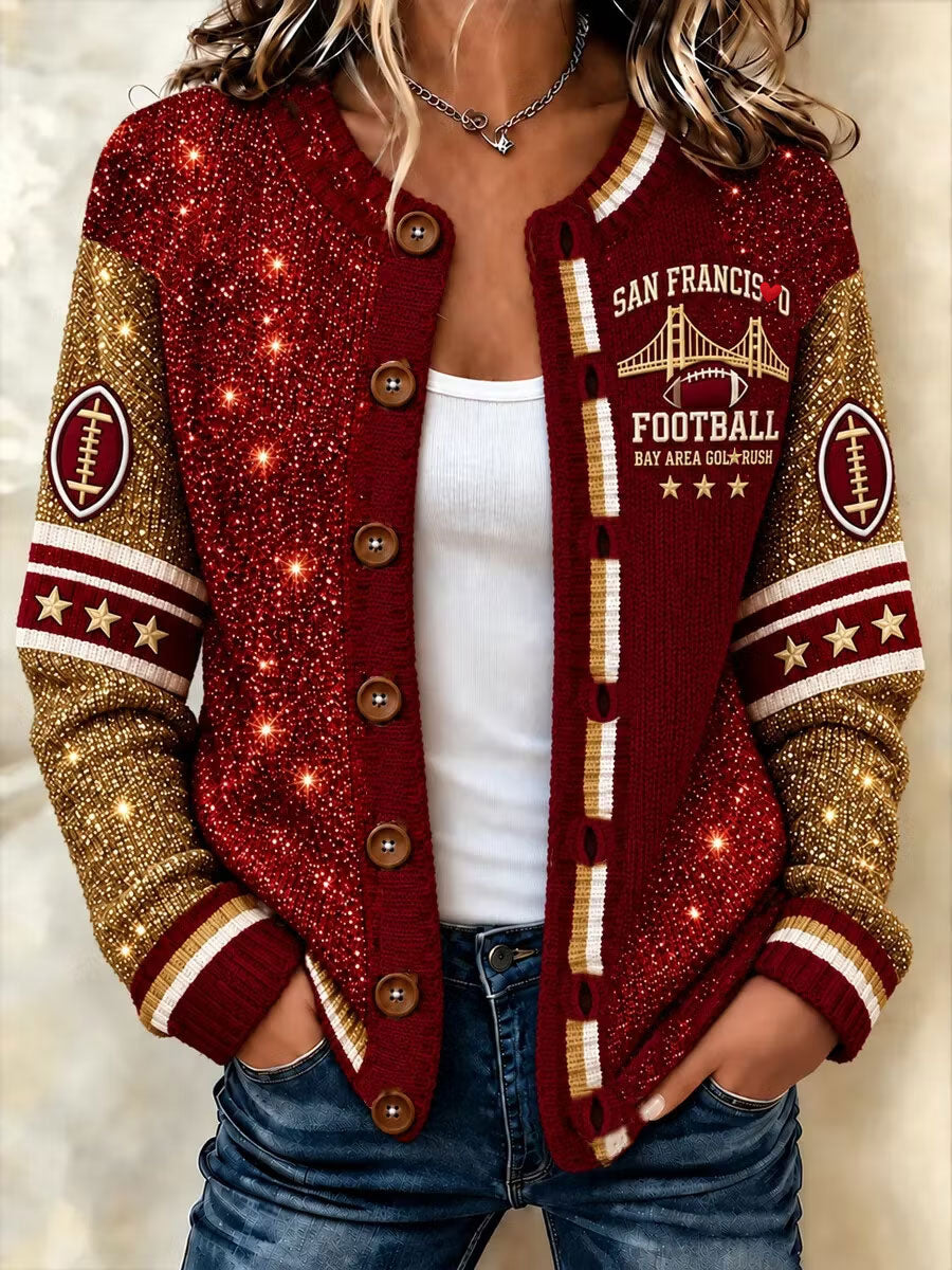 Women's Football Sports Casual Knitted Cardigan
