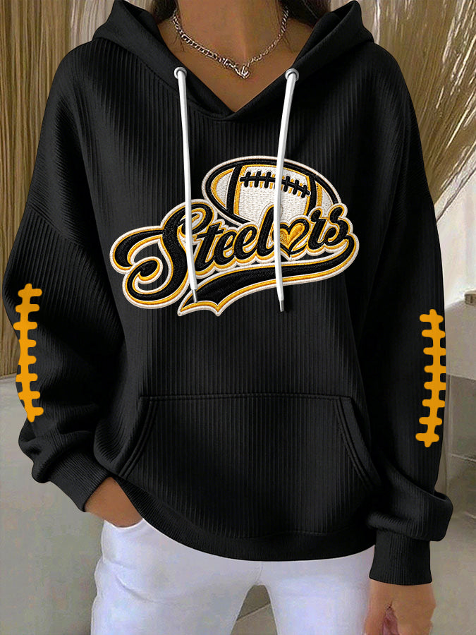 Women'S Football Print Hooded Sweatshirt