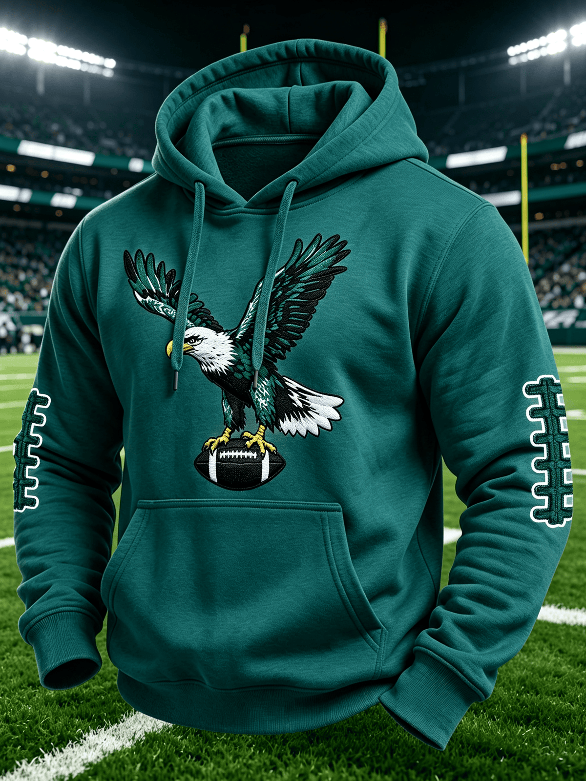 Men'S Casual Football Print Hooded Sweatshirt