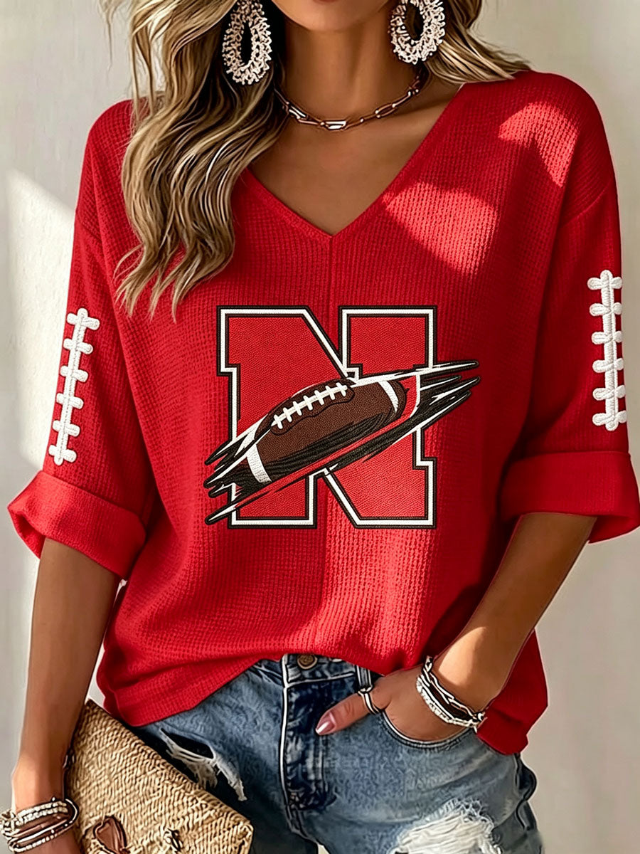 Women'S Football Print Waffle  Top
