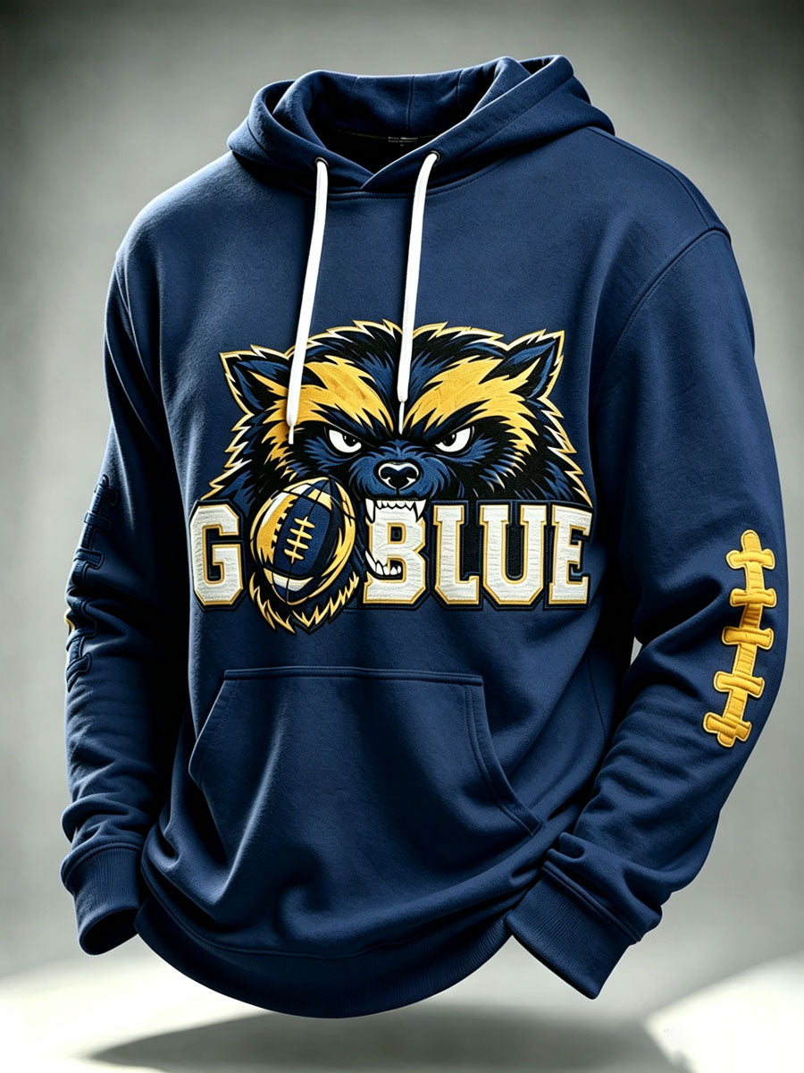 Men'S Rugby Pattern Hooded Long Sleeved Sweatshirt