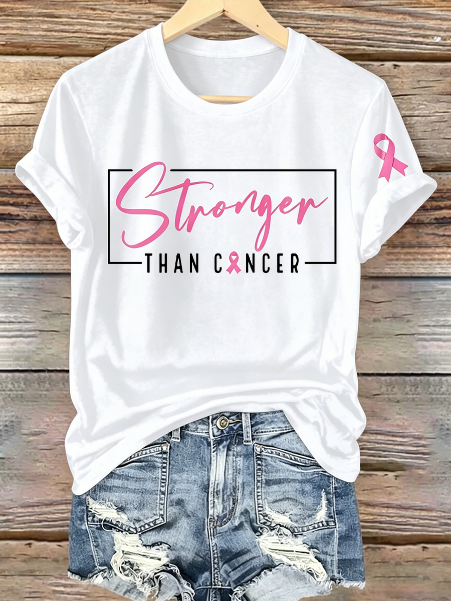 Pink Series Disease Health Awareness Public Welfare Printed Round Neck T-Shirt
