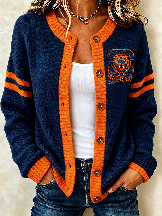 Women's football printed knitted cardigan
