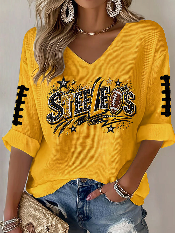 Women'S Football Print Waffle Top