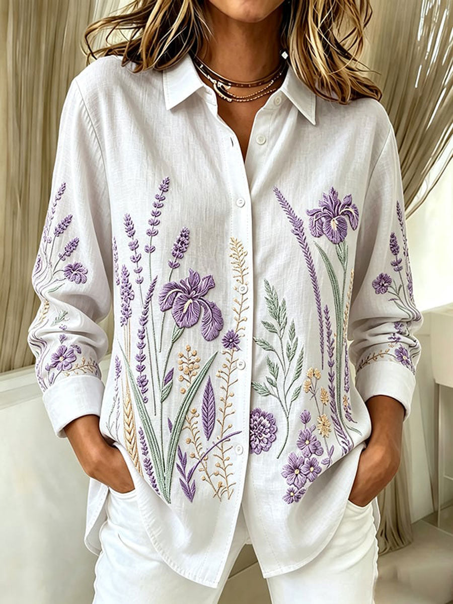 Women's Casual Retro Print Long-Sleeved Shirt