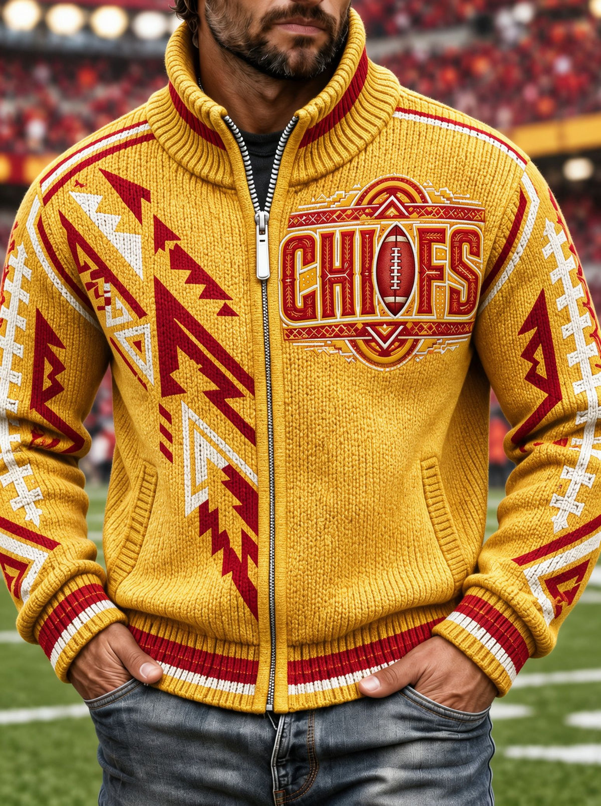 Men'S Football Enthusiast Knitted Jacket