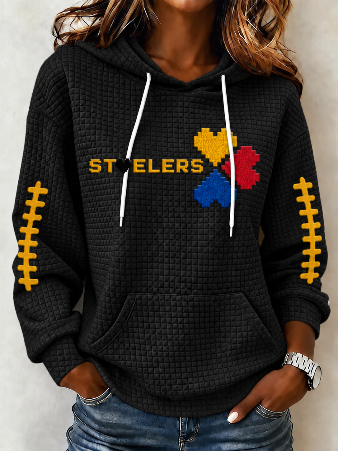 Women'S Football Print Hooded Sweatshirt