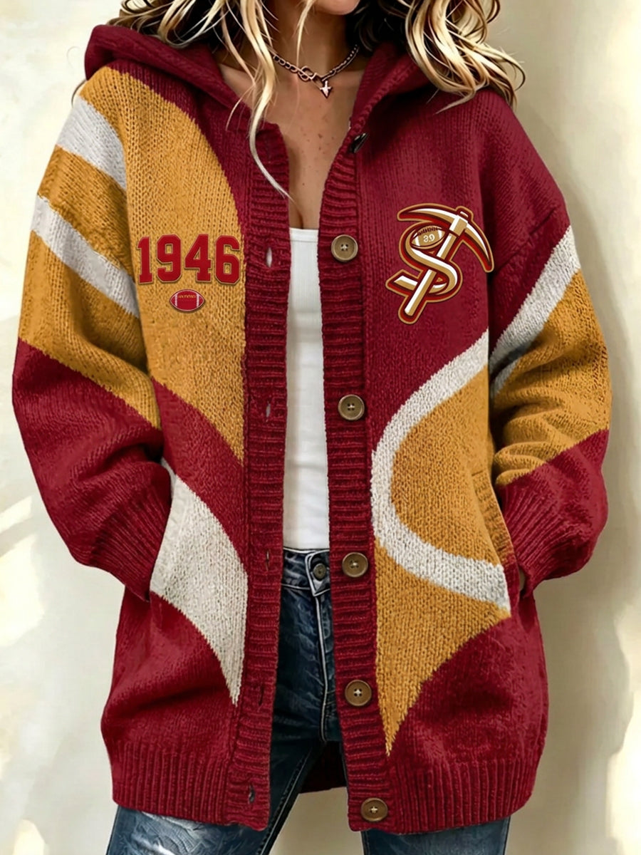Women's Football Supporters Hooded Knit Cardigan