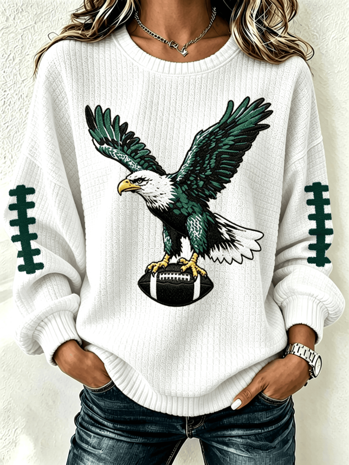 Women'S Casual Football Printed Round Neck Pullover