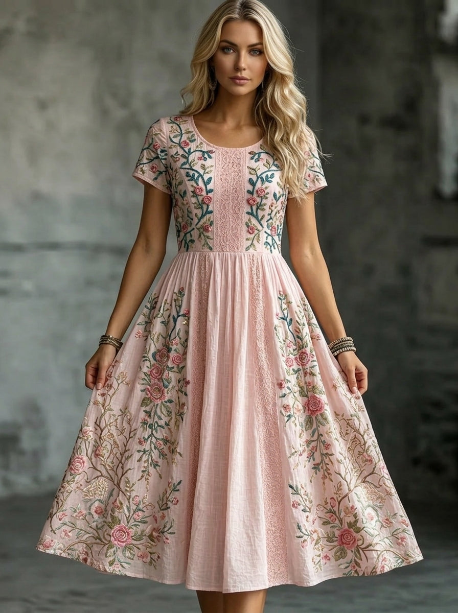 Women's Breast Cancer Awareness Floral Rose Printed Dress