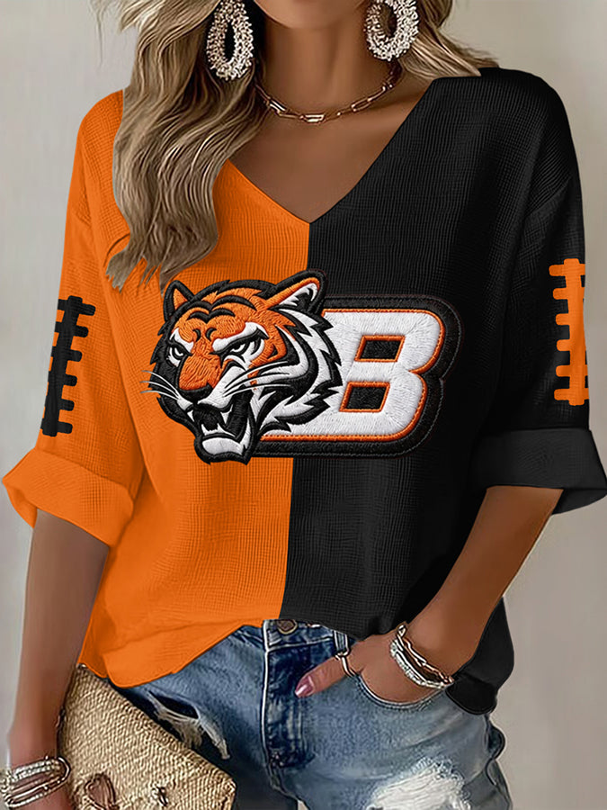 Women'S Football Print Waffle Top