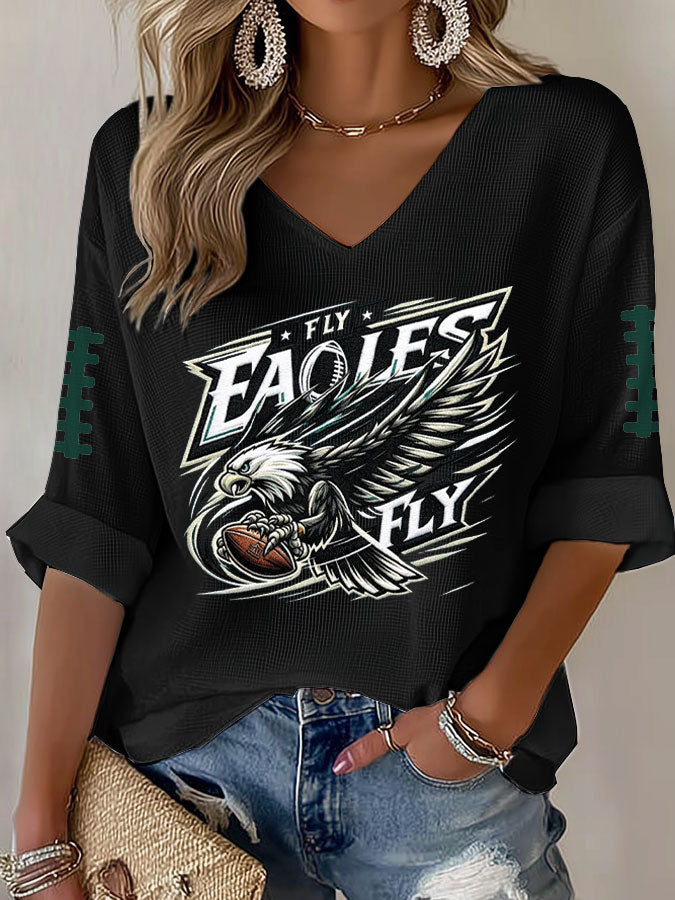 Women'S Football Print Waffle  Top