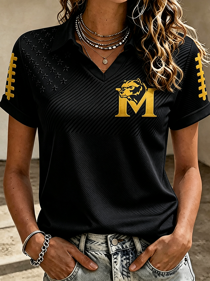Women'S Casual Sports Supporter Lapel T-Shirt