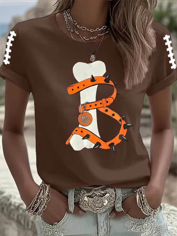 Women's Football Print Crew Neck T-Shirt