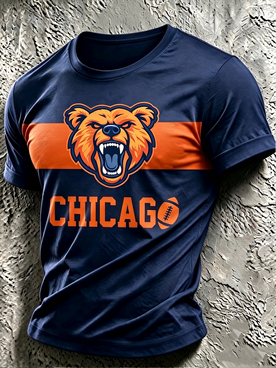 Men's football printed short sleeved T-shirt