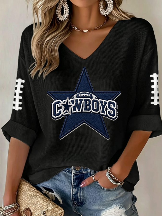 Women'S Football Print Waffle  Top