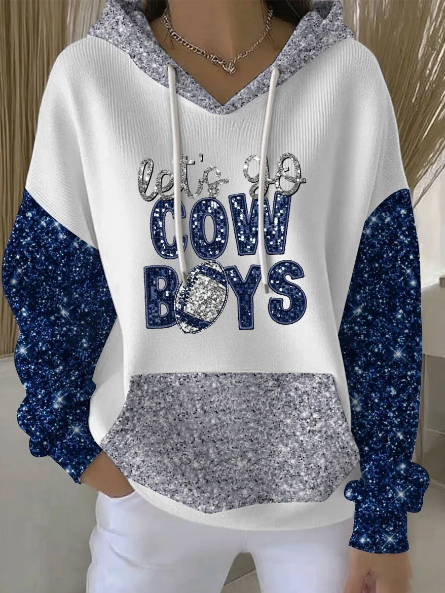 Women's Cowboy Football Team Fans Print Hooded Sweatshirt
