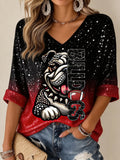 Women'S Football Print Waffle V-Neck Top