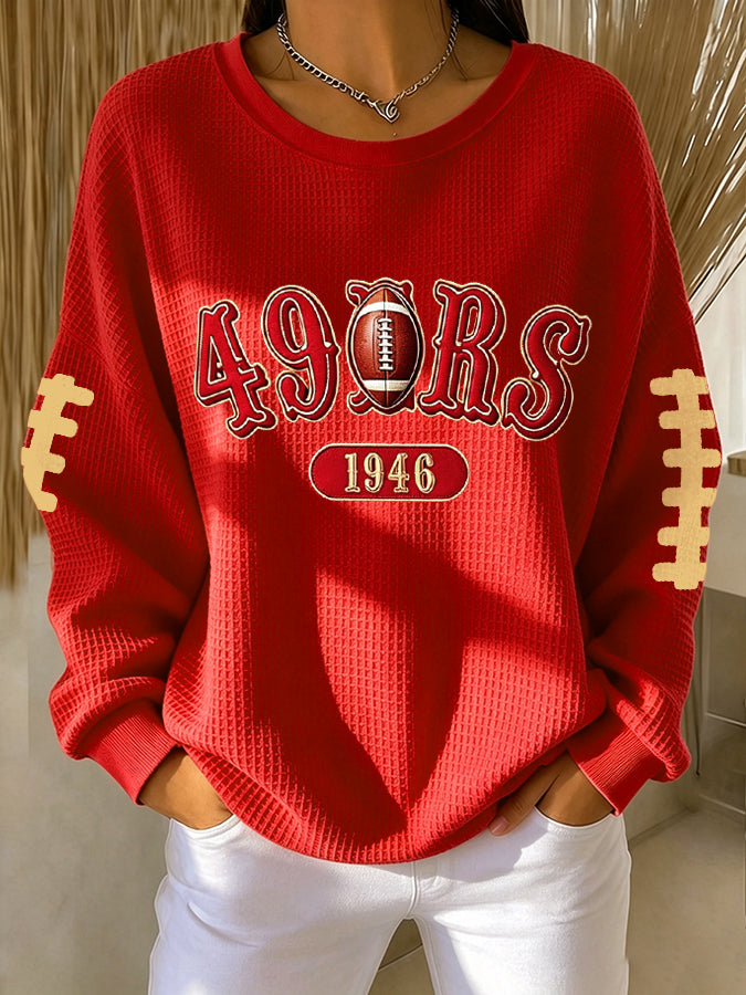 Women'S Football Printed Casual Waffle Sports Shirt