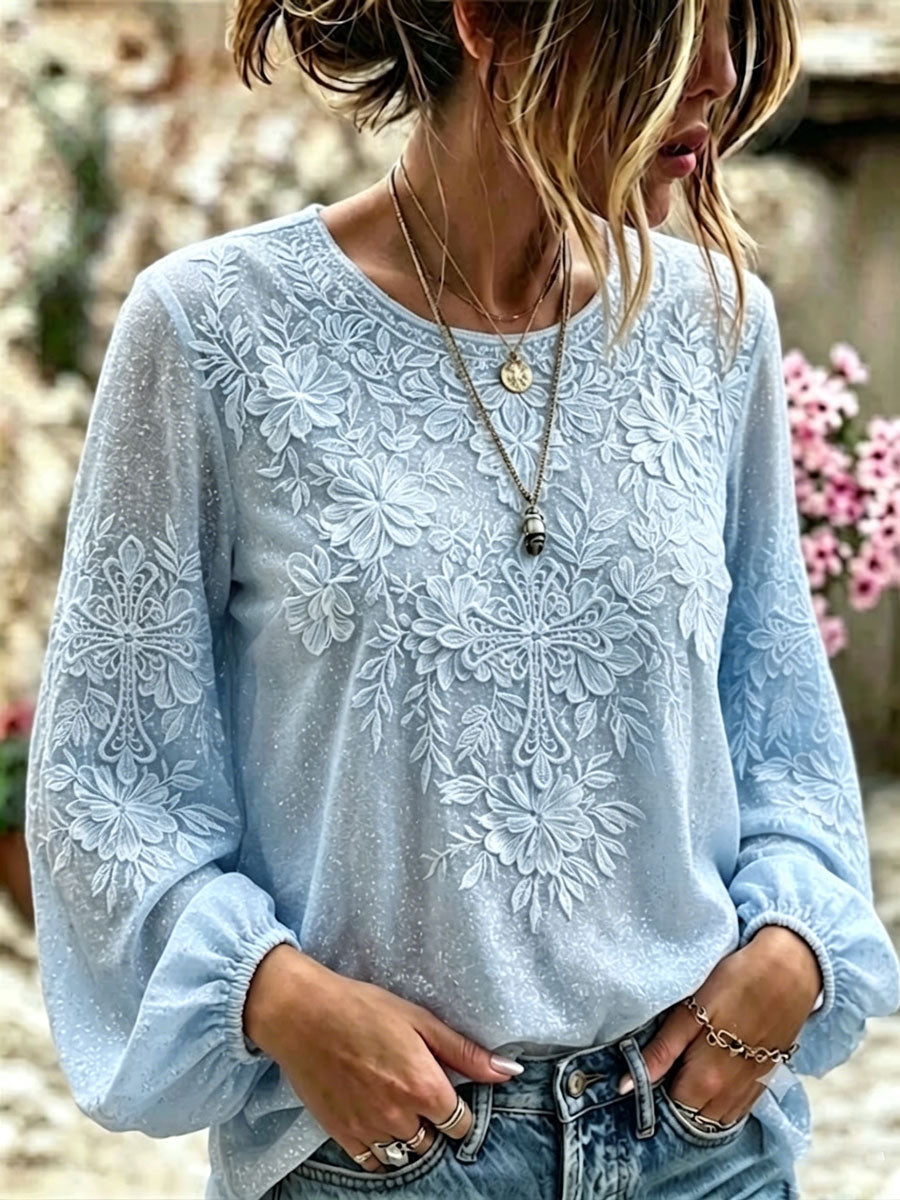 Women'S Floral Faith Printed Casual Cotton And Linen Faith Top