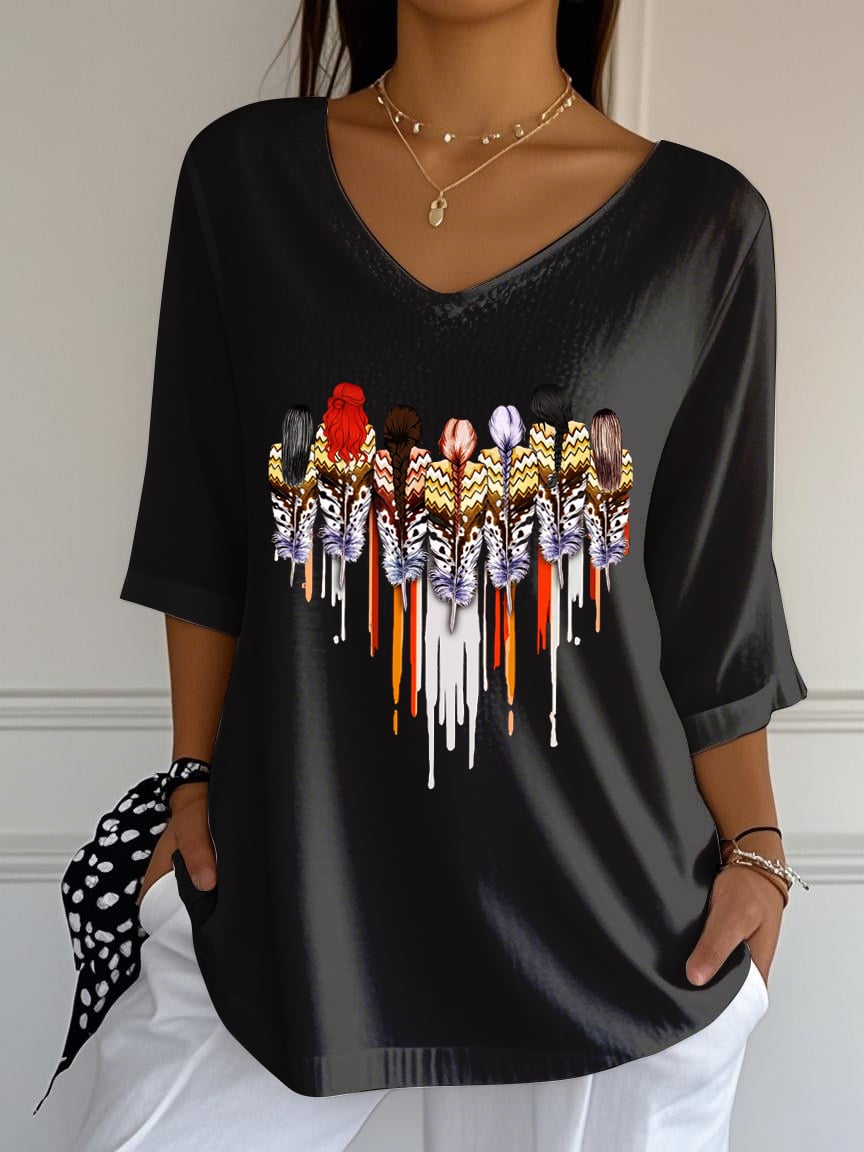 Women's Orange Shirt Day Print Casual V-Neck T-Shirt