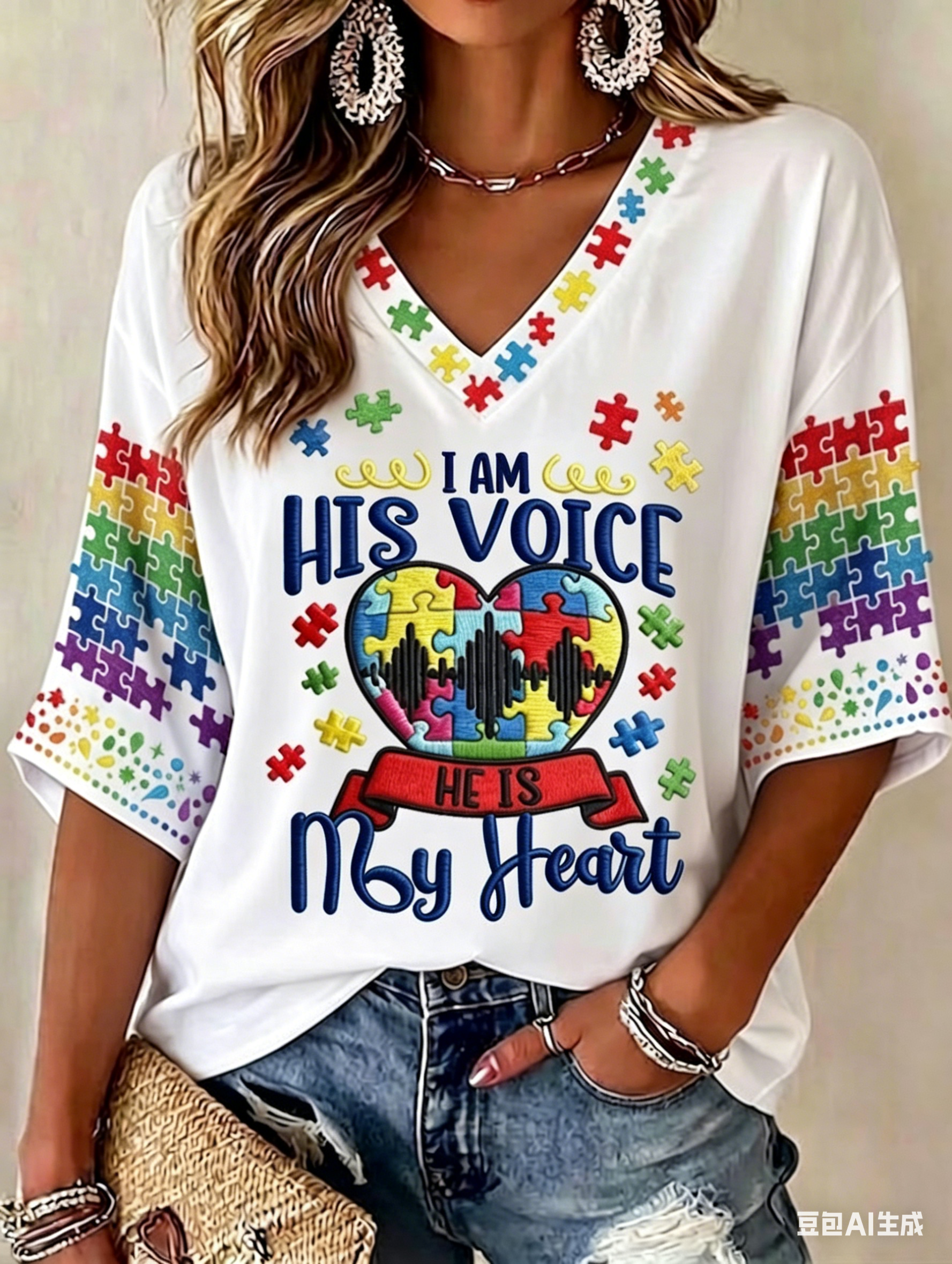 Women'S Casual Autism Awareness  Print T-Shirt