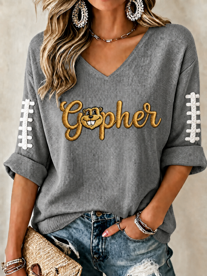 Women'S Football Print Waffle Top