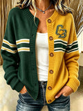 Women'S Casual Football Print Knitted Cardigan Top