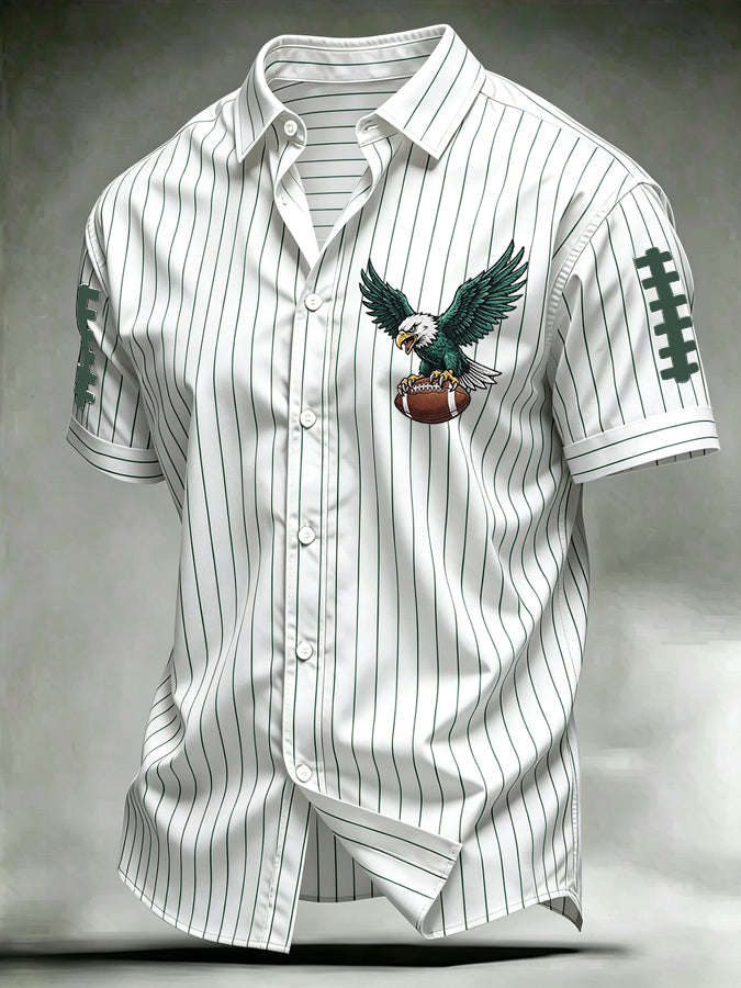 Men's Vertical Striped Football Printed Lapel Shirt