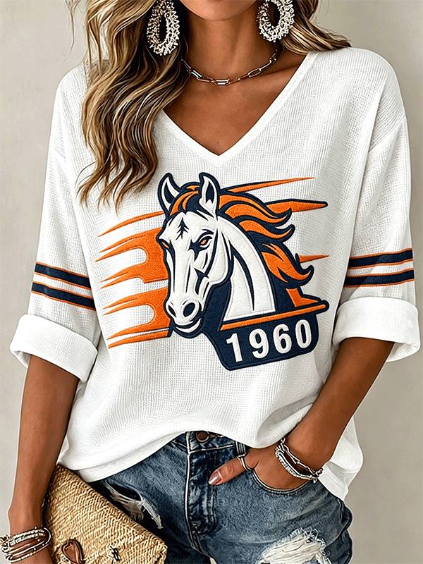 Women'S Football  Print Waffle  Top