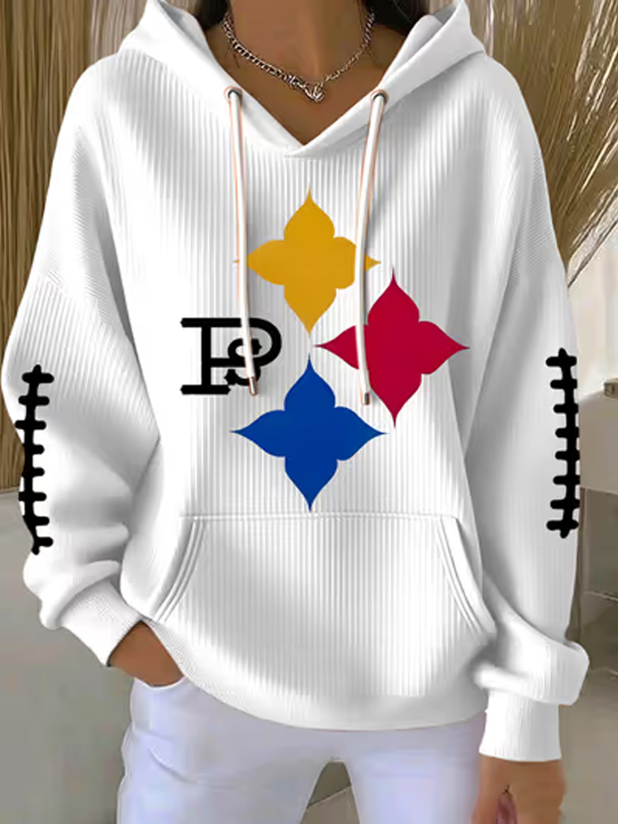 Women'S Football Print Hooded Sweatshirt