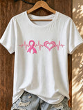 Women's Simple Pink Ribbon Love Embroidered T-Shirt