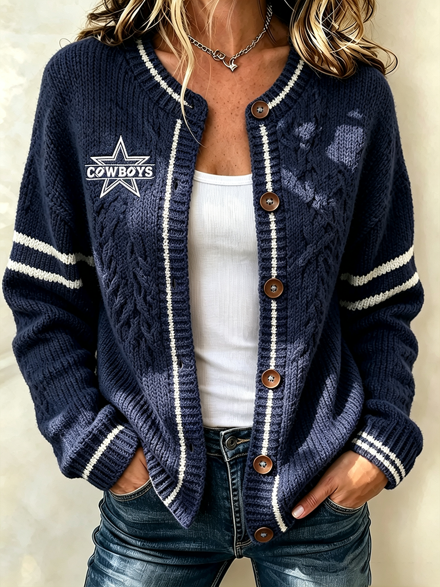 Women'S Football Printed Knitted Cardigan