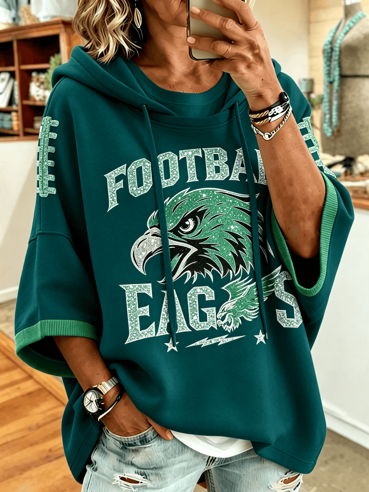 Women'S Retro Football Printed Hoodie