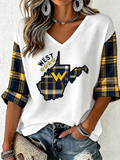 Women'S Rugby Patterned Waffle V-Neck Top