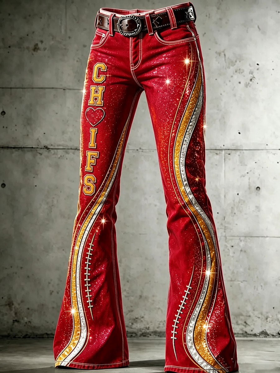 Women's Football Printed Denim Pants