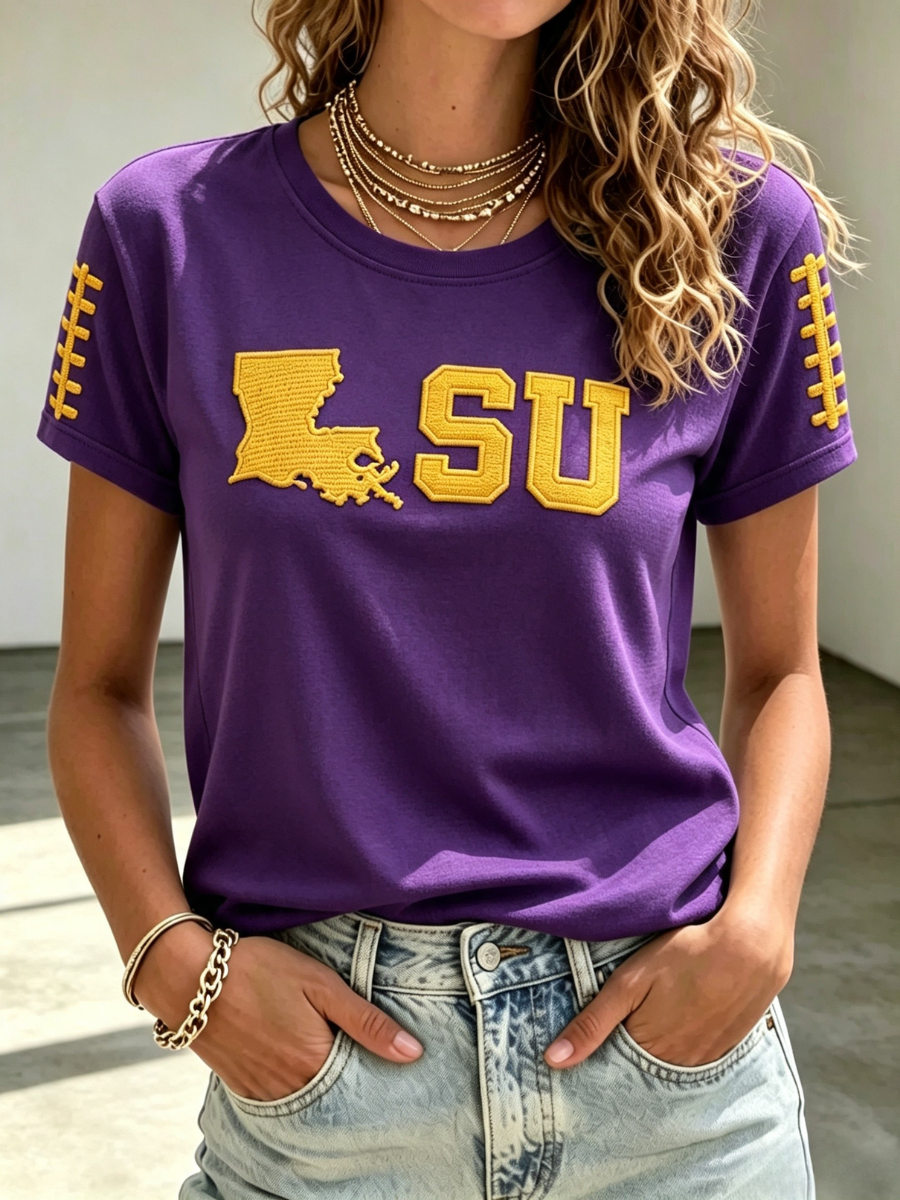 Women's Rugby Printed Round Neck Short Sleeved T-Shirt
