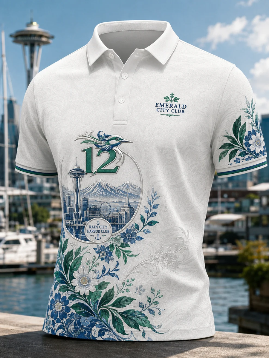 Men'S Seattle Football Printed Vintage Fashion Polo Shirt