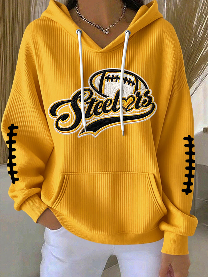 Women'S Football Print Hooded Sweatshirt
